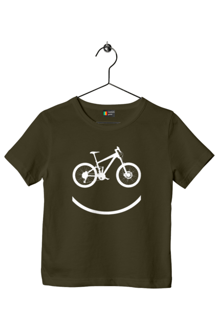 Футболка дитяча з принтом "Велосмайл". Велосипед, велоспорт, колесо, крос, любителям велосипеда, педалі, смайл, смайлик, траса. 2070702