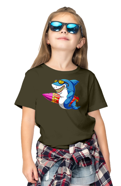 Children's t-shirt with prints Shark With Glasses Surfing. Glasses, shark, summer, surfing. 2070702