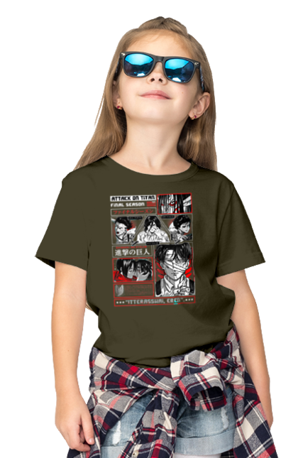 Children's t-shirt with prints Attack on Titan. Action film, anime, attack on titan, dark fantasy, drama, eren, eren jaeger, manga, post-apocalyptic. 2070702