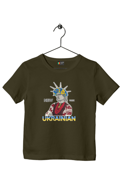 Children's t-shirt with prints UA & NY. Embroidered shirt, new york, statue of liberty, ukraine, wreath. 2070702