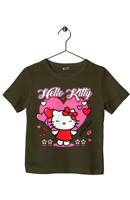 Футболка детская с принтом Хелло Китти. Hello kitty, бренд, кот, котенок, персонаж, хелло китти. 2070702