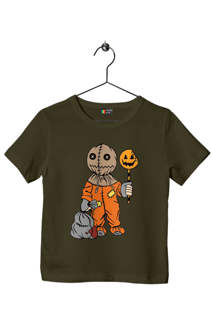 Children's t-shirt with prints Halloween. Costume, halloween, holiday, october, october 31, pumpkin, sweets, trick or treat. 2070702