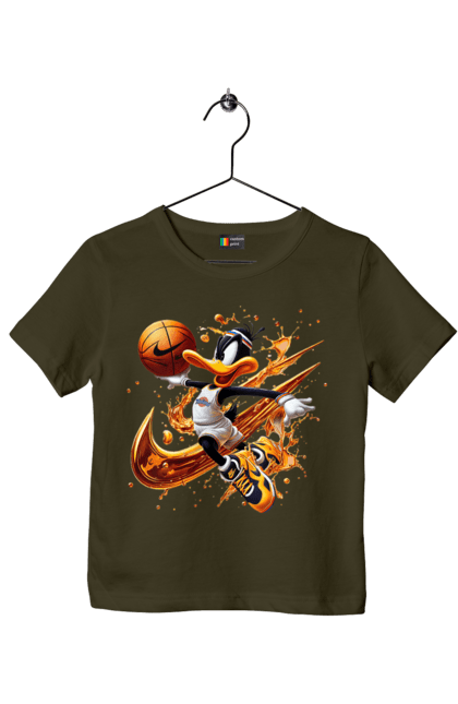 Футболка дитяча з принтом "Даффі Дак Nike". Daffy duck, looney tunes, merrie melodies, nike, warner brothers, даффі дак, качка, мультфільм. 2070702