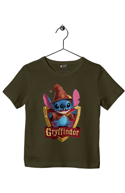 Children's t-shirt with prints Stich Gryffindor. Faculty, franchise, gryffindor, harry potter, hogwarts, stich. 2070702