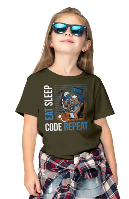 Children's t-shirt with prints Eat Sleep Code Repeat. Code, code repeat, developer, eat sleep, it specialist, java, javascript, php, programmer, python. 2070702