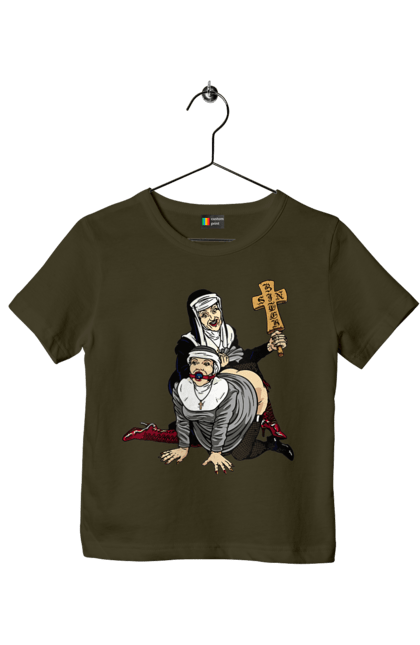 Футболка дитяча з принтом "Монашки БДСМ". Бдсм, крута, модна, молодіжна, плескає по дупі, рок, рольові ігри, черниці бдсм, черницю, черниця. 2070702