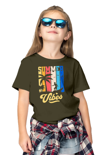 Children's t-shirt with prints Summer Vibes Beach. Beach, sea, summer, surfing, tropics, vacation. 2070702