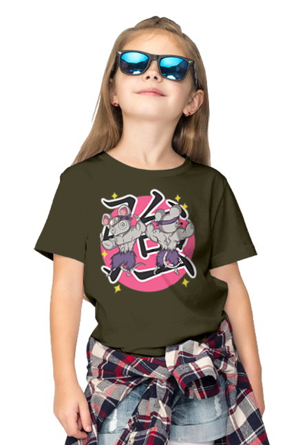 Children's t-shirt with prints Demon Slayer Uzui Tengen's mice. Anime, demon slayer, kimetsu no yaiba, manga, mice, serial, tengen, tengen uzui, uzui. 2070702