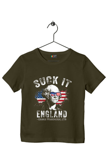 Футболка дитяча з принтом "Suck It, England". George washington, американський дух, англія, джордж вашингтон, мем, незалежність, патріотизм, сарказм, сша. 2070702