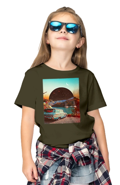 Painting, car by the river