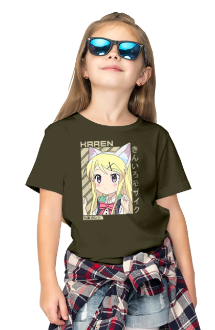 Children's t-shirt with prints Kiniro Mosaic Karen Kujo. Anime, gold mosaic, karen, karen kujo, kiniro mosaic, kinmoza, manga. 2070702