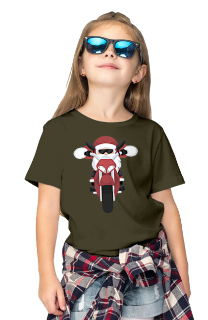 Футболка дитяча з принтом "Санта на мотоциклі". Мотоцикл, новий рік, різдво, санта. 2070702