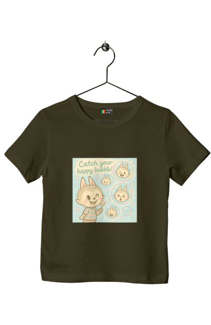 Футболка дитяча з принтом "Лабубу". Бульбашки, грайливо, каваї, казково, лабубу, милаілюстрація, ніжнікольори, пастельнамистецтво, щасливі бульбашки. 2070702