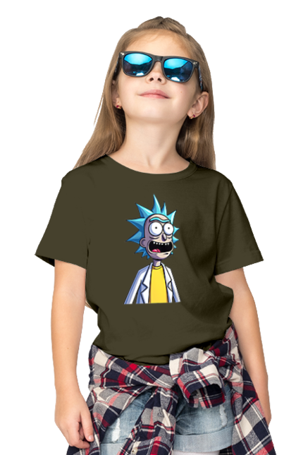 Children's t-shirt with prints Rick and Morty. Adventures, black humor, cartoon, rick, rick and morty, sci-fi, tragicomedy. 2070702