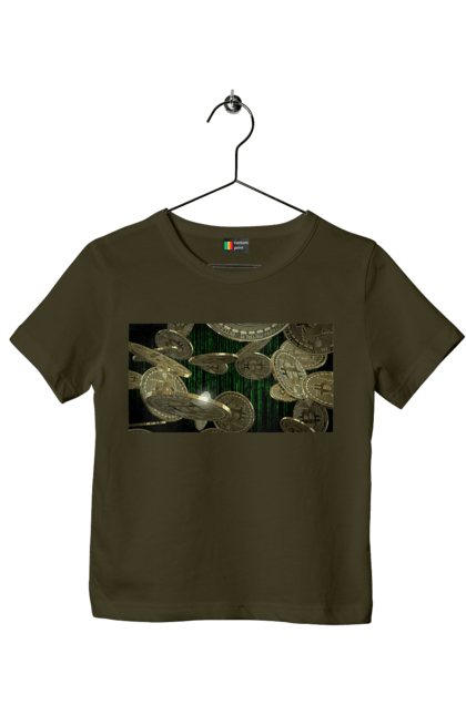 Футболка дитяча з принтом "Біткойн". Багатство, біткойн, валюта, гроші, криптовалюта, курс, майнінг, матриця, монета, розкіш, цифровий світ. 2070702