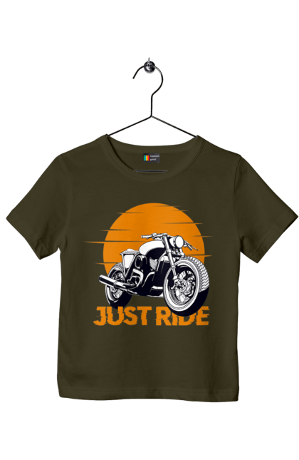 Children's t-shirt with prints Motorcycle, Just Go. Motorbike, riding, road. 2070702