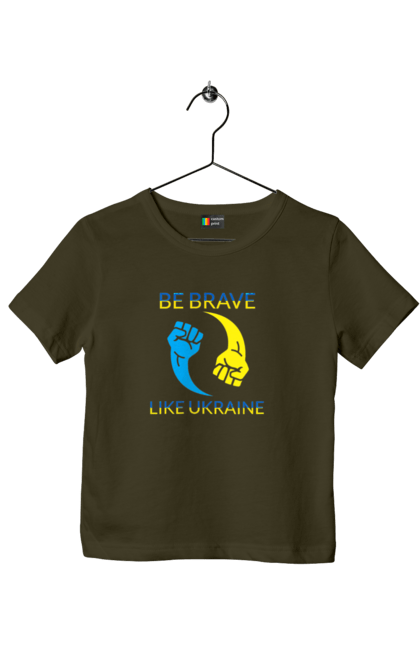 Футболка дитяча з принтом "Будь сильним як Україна". Будь сильним, війна, всу, збройні сили україни, зсу, прапор україни, стяг, українська символіка, флаг, як україна. 2070702