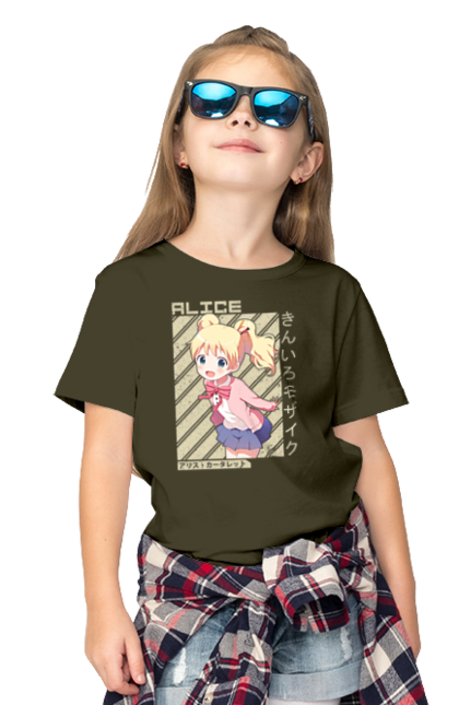 Children's t-shirt with prints Kiniro Mosaic Alice Cartelet. Alice, alice cartelet, anime, gold mosaic, kiniro mosaic, kinmoza, manga. 2070702