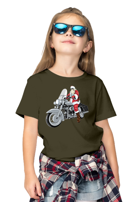 Футболка дитяча з принтом "Санта На Мотоциклі". Мотоцикл, новий рік, санта, свято. 2070702