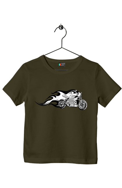 Футболка дитяча з принтом "Мотоцикл Вогонь". Мото, мотоцикл, огонь. 2070702