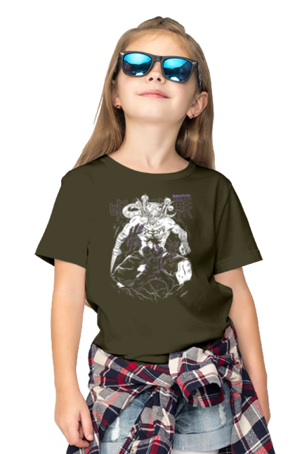 Children's t-shirt with prints Jujutsu Kaisen Megumi. Anime, dark fantasy, fushiguro, fushiguro megumi, jujutsu kaisen, magic battle, manga, megumi, mystic. 2070702