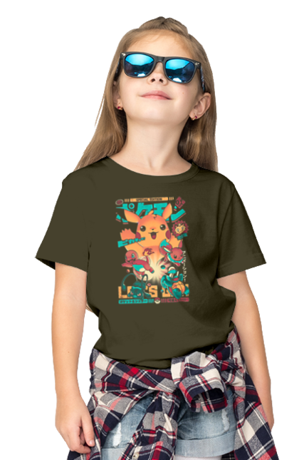 Children's t-shirt with prints Pokemon. Adventure master, adventures in youth, anime, boy eh, combat dimension, diamond and pearls, fate of rivals, galactic battles, games, pokemon, pokemon bulbasaurus, pokemon charmander, pokemon series, pokemon squirt, white and black, x and y, xy z. 2070702
