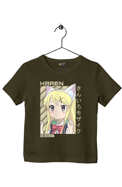 Children's t-shirt with prints Kiniro Mosaic Karen Kujo. Anime, gold mosaic, karen, karen kujo, kiniro mosaic, kinmoza, manga. 2070702