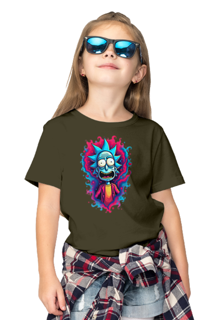 Children's t-shirt with prints Rick and Morty. Adventures, black humor, cartoon, rick, rick and morty, sci-fi, tragicomedy. 2070702