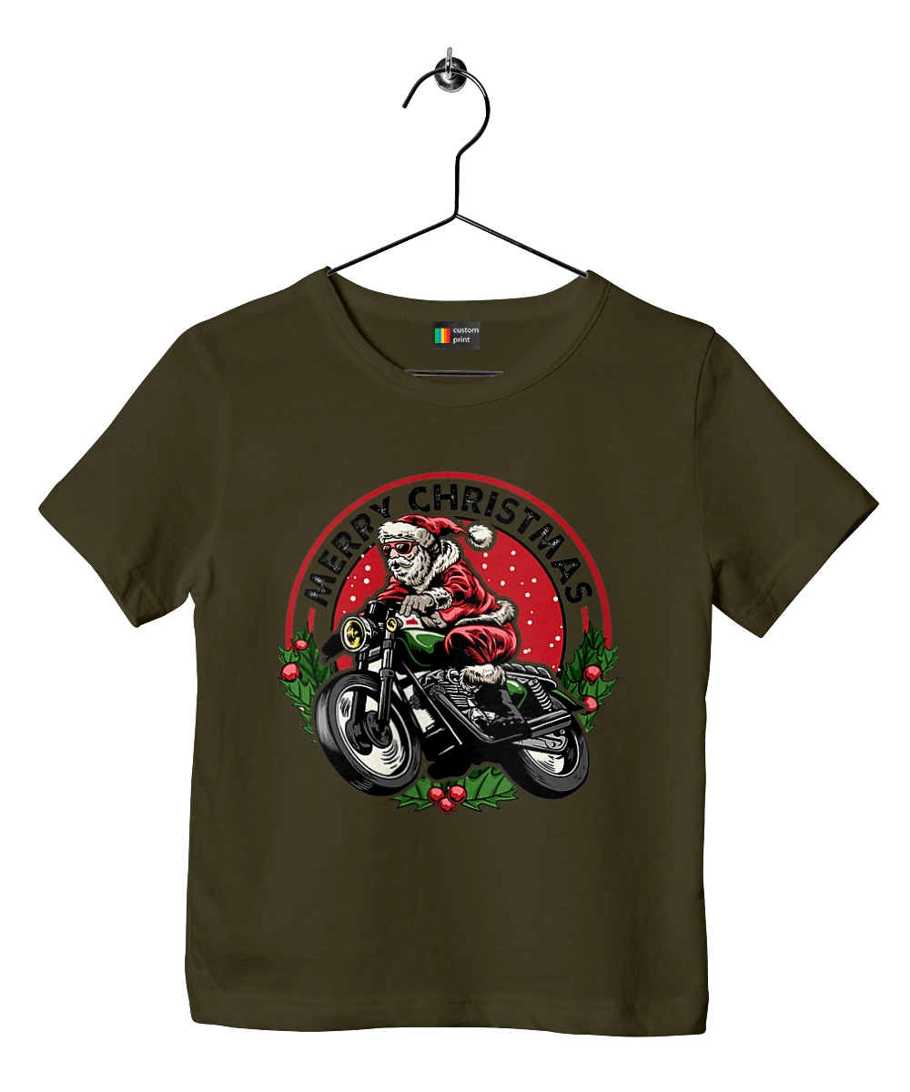 Merry Christmas, Santa Claus on a motorcycle