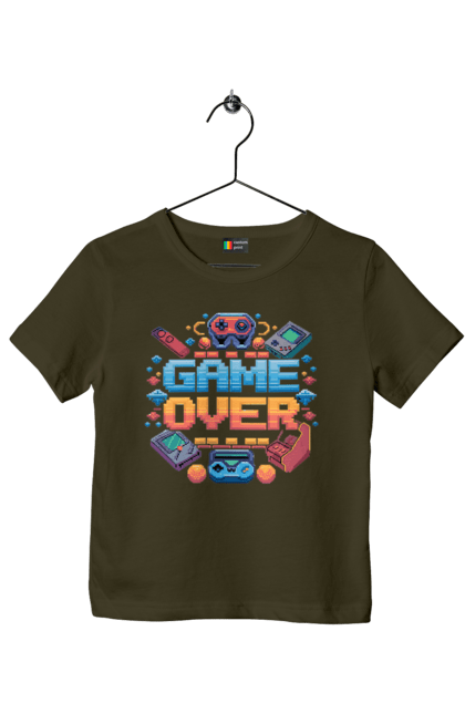 Футболка детская с принтом Game Over. 90-е, видео игра, геймер, для геймеров, игра, пиксель, пиксель арт. 2070702