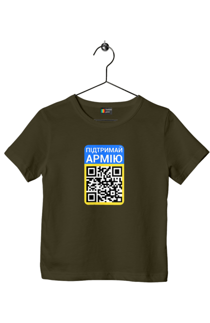 Футболка дитяча з принтом "QR КОД". Благодійність, зсу, код, підтримай армію, прапор україни, символіка, україна. 2070702