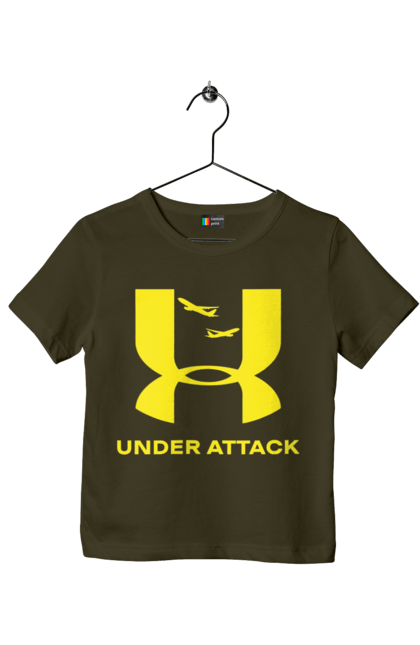 Футболка дитяча з принтом "Under Attack yellow". Андер армор, бренди, гумор, приколи, прикольні, ундер армор. 2070702