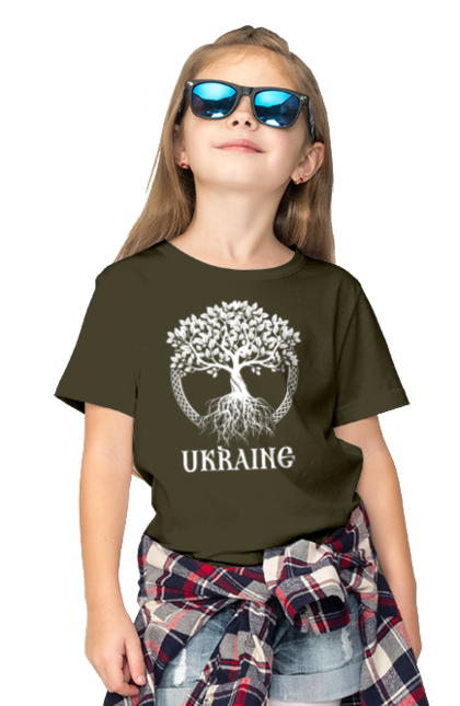 Футболка дитяча з принтом "Дерево Україна". Дерево, дерево з корінням, дерево україна, зсу, патріотична, україна, українська. 2070702