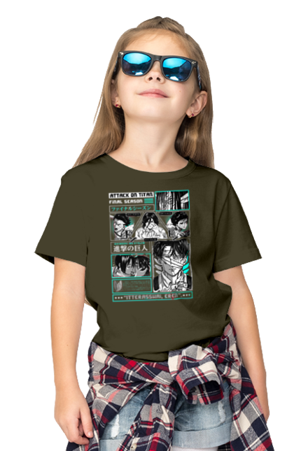 Children's t-shirt with prints Attack on Titan. Action film, anime, attack on titan, dark fantasy, drama, eren, eren jaeger, manga, post-apocalyptic. 2070702