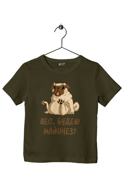 Children's t-shirt with prints Dog, you`ll have mayonnaise. Dog, dog, mayonnaise, paw, pug. 2070702
