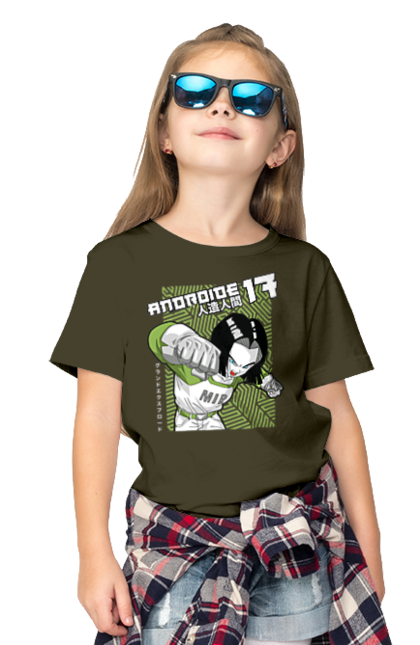 Children's t-shirt with prints Android 17. Android 17, anime, cyborg, dragon ball, killer, manga, tv series. 2070702