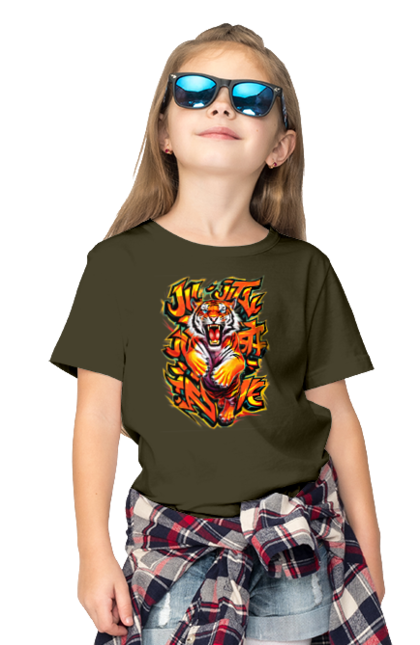 Children's t-shirt with prints Jujutsu. Animal, japan, jiu jitsu, jujutsu, martial arts, ninja, samurai, sport, tiger. 2070702