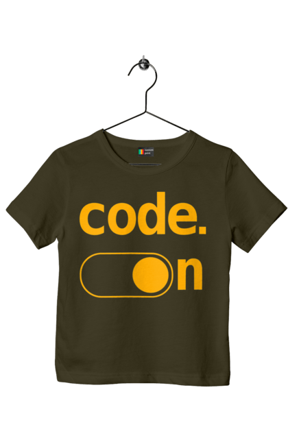 Футболка детская с принтом Код включен. Айти, айтишник, для айтишника, для программиста, код включен, подарок айтишнику, подарок программисту, программист, разработчик. 2070702