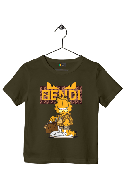 Футболка дитяча з принтом "Fendi Гарфілд". Fendi, garfield, бренд, будинок моди, гарфілд, італія, люкс, мода, сумка, фенді. 2070702