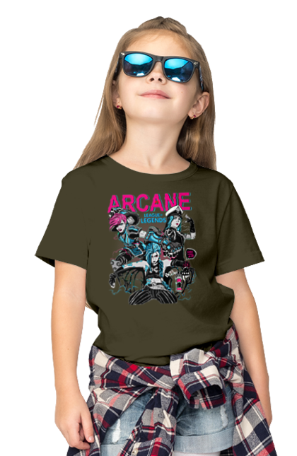 Children's t-shirt with prints Arcane. Animated series, arcane, fantasy, fortiche, jinx, league of legends, riot games, wai. 2070702