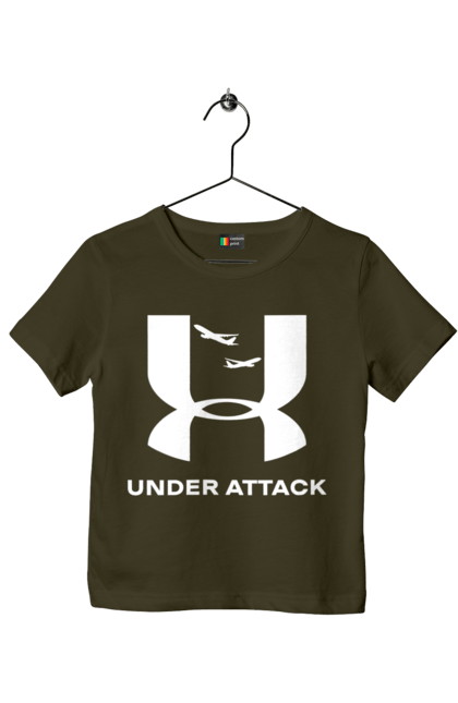Футболка дитяча з принтом "Under Attack white". Андер армор, бренди, гумор, приколи, прикольні, ундер армор. 2070702