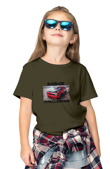 Children's t-shirt with prints Dodge challenger. An american legend, auto, car, classic car, cult car, dodge challenger, oil car, powerful car. 2070702