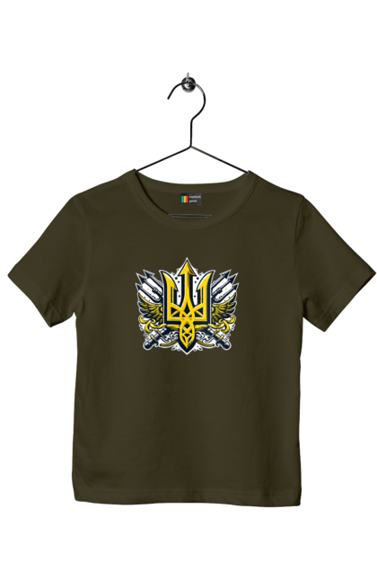 Футболка дитяча з принтом "Символіка україни". Герб, патріотичні зображення, символіка, тризуб, україна. 2070702