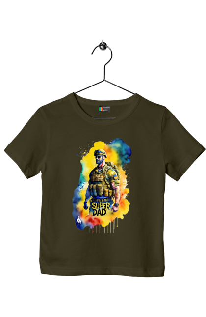 Футболка дитяча з принтом "Супер тато ЗСУ". День батька, день тата, зсу, люблю тата, супер, супер тато, супер тато зсу, тато, тато зсу, україна. 2070702