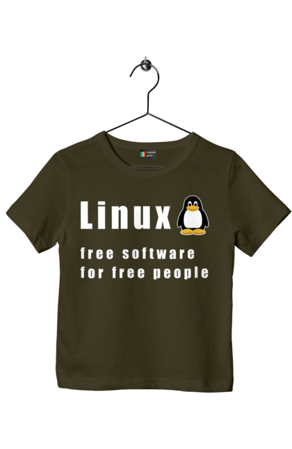 Футболка дитяча з принтом "Linux Вільний Для Вільних". Linux, адміністратор, айті, айтішник, безкоштовна, безкоштовно, білий, вільна, доступність, незалежність, операційна система, ос, пінгвін, програміст, програмне забезпечення, свобода, сервер, сисадмін, система, системний адміністратор, софт, текст. 2070702