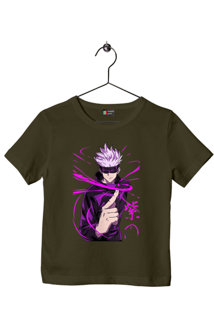 Children's t-shirt with prints Jujutsu Kaisen Gojo. Anime, dark fantasy, gojo, jujutsu kaisen, magic battle, manga, mystic. 2070702