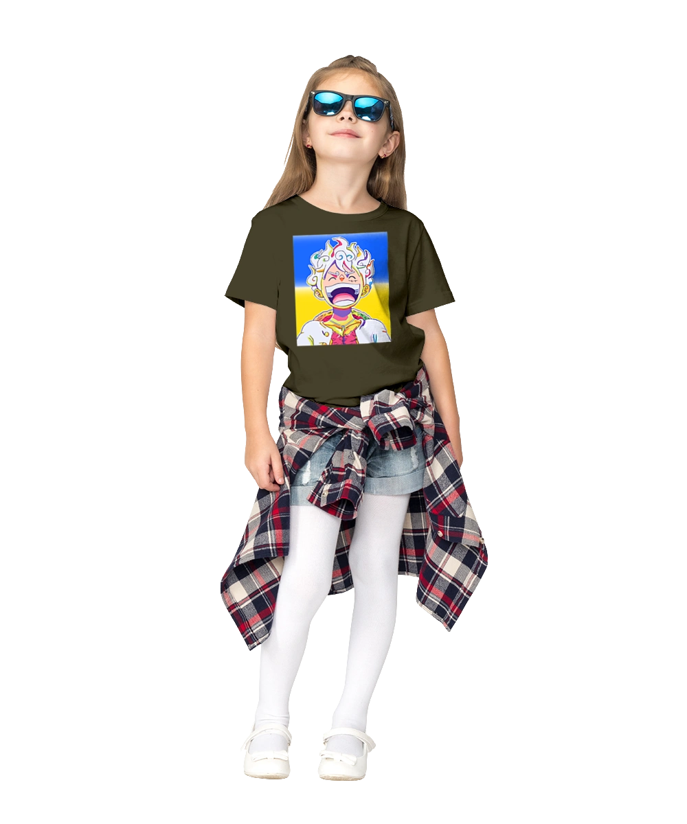 Monkey D Luffy laughing on a yellow blue background