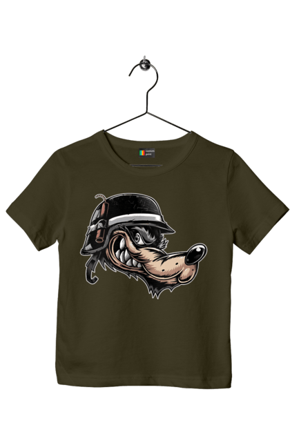 Футболка дитяча з принтом "Вовк Байкер". Байк, байкер, вовк, волчара, захоплення, змагання, зуби, каска, мото, мотор, мотоцикл, мотоцикліст, мульт, мультик, мультфільм, мультяшний, ну почекай, посмішка, спорт, стиль, стильний, усмішка, хобі, шолом. 2070702