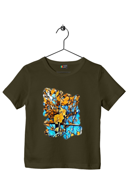 Футболка дитяча з принтом "Жовті квіти на синьому фоні". Арт, жовтий та синій, жовті квіти, жовто-синій, квіти, малюнок, природа, синій та жовтий, синьо-жовтий. 2070702