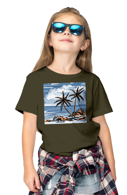 Children's t-shirt with prints Palm Trees And Sky. Clouds, palm trees, sea, sky. 2070702